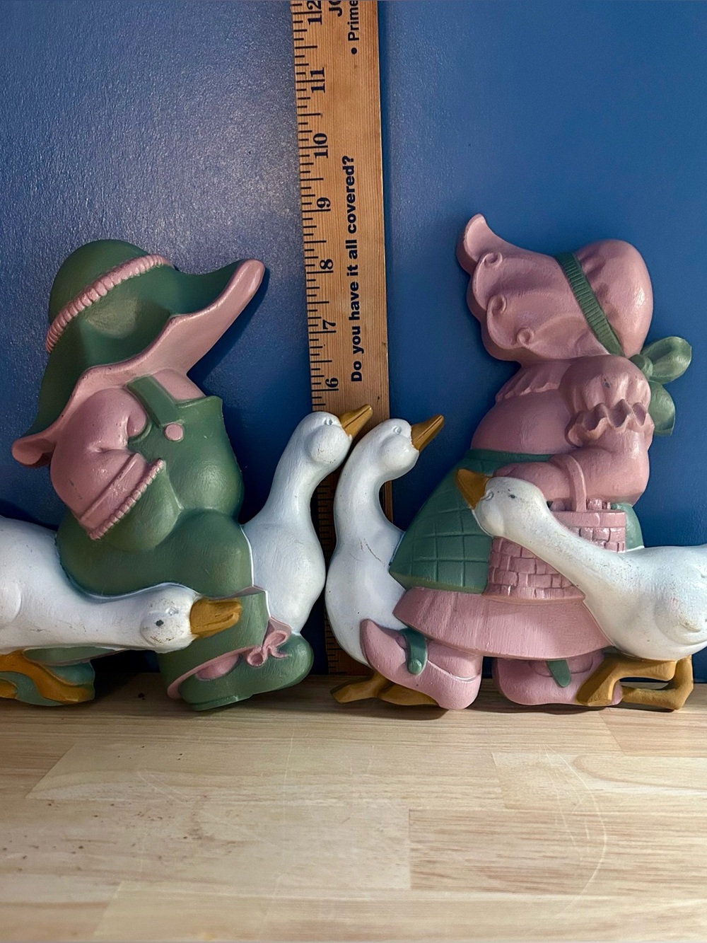 Vintage 1988 Burwood Products Country Boy Girl with Geese Wall Plaques Set 2865